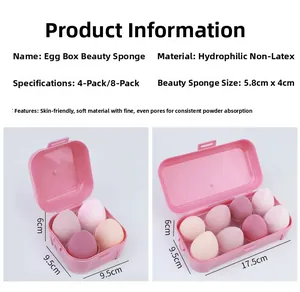 Detailed size comparison of hydrophilic makeup sponge set in four and eight pack options