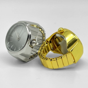 Set of gold and silver minimalist ring watches with flexible elastic metal bands