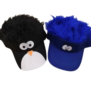 Funny parent-child baseball cap with penguin and monster cartoon wig hair design