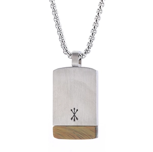 Industrial style stainless steel square pendant necklace with tiger eye stone inlay