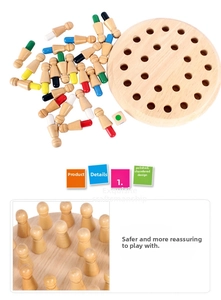 Detailed view of polished wooden memory chess pieces and game board for early learning