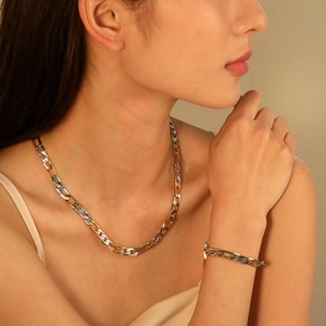 Stainless Steel Figaro Chain Necklace And Bracelet Hip Hop Jewelry For Men Women Gold Silver Plated Fashion Accessory
