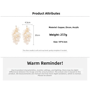Detailed size and material chart for shell leaf tassel earrings with silver needles