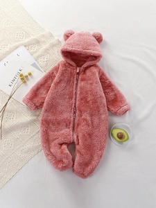 Combinaison à capuche en polaire rose pour bébé avec oreilles d'ours pour l'hiver