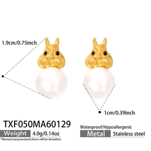 Détails des boucles d'oreilles écureuil avec perle synthétique en acier inoxydable