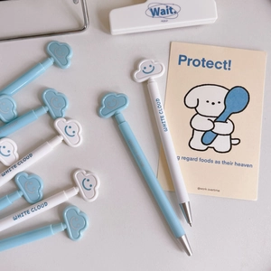 Cute retractable gel pens with smiley cloud clips in blue and white colors