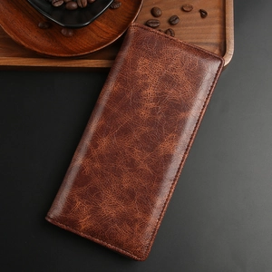 Long Wallet For Men Vintage PU Leather Multi Card Slots Business Large Capacity Phone Pocket Retro Purse