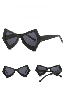 Black butterfly irregular pentagon sunglasses with front and side profile views