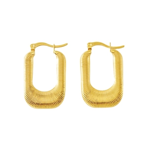 Textured 18K gold plated stainless steel geometric U-shaped hoop earrings for women