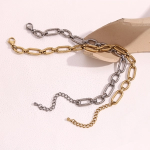 14K gold and silver paperclip link anklets for women featuring industrial minimalist design