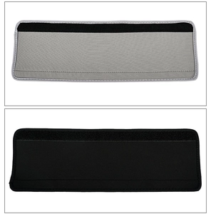 Detail of gray and black car sun visor extension panels with adjustable velcro straps