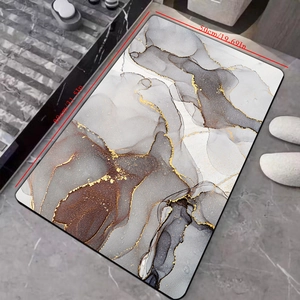 Detail showing marble pattern diatom mud bath mat with 50x80cm dimensions and gold texture