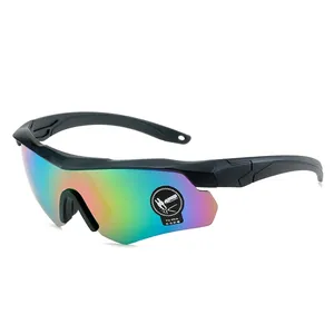 Tactical safety goggles with rainbow lenses and black frame for shooting and cycling