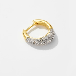 Close-up of S925 sterling silver gold hoop earrings with white zircon pavé setting