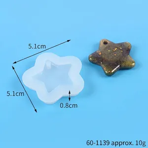 Detail view of 5.1cm star-shaped silicone mold with glitter resin craft measurements
