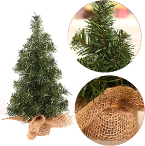 30cm mini Christmas tree with burlap base including close-up details of pine needles