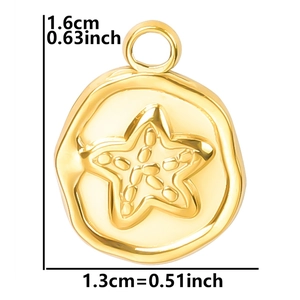 Macro shot of 18k gold plated starfish pendant with embossed relief and precise dimensions