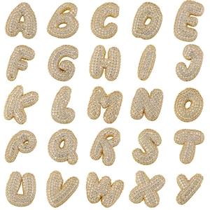 Copper Initial Pendant Pavé Cubic Zirconia Bubble Letter Puffy Iced Out Hip Hop Style Jewelry Charm