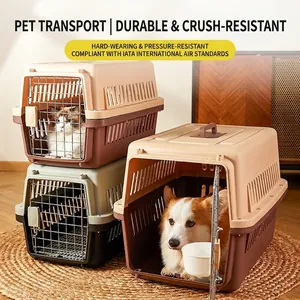 Portable Pet Carrier Air Box For Cats And Small Dogs Breathable Plastic Travel Crate With Metal Door Hanging Bowl And Pee Pad