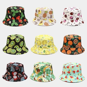 Fruit Print Bucket Hat Polyester Sun Protection Summer Outdoor Reversible Fisherman Hat Unisex Casual