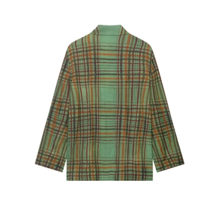 Veste à carreaux vintage avec motif vert et orange à manches longues de style britannique