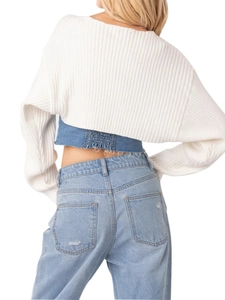 Gilet corset sexy en tricot blanc pour femmes, coupe ajustée avec texture côtelée et dos nu