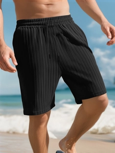 Short de loisirs noir à rayures pour homme avec cordon de serrage pour la plage