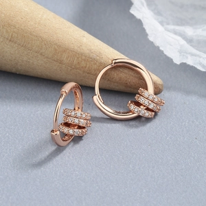 Elegant 925 sterling silver hoop earrings with pavé crystals in rose gold finish