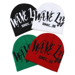 Beanie Hat Acrylic Knitted Jacquard Letter Wave Pattern Warm Winter Outdoor Streetwear For Women Men