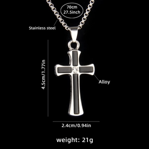 Minimalist stainless steel cross necklace with dimensions 4.5x2.4cm and 70cm chain