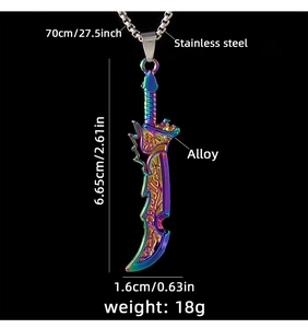 Collana spada drago arcobaleno con catena in acciaio e dimensioni del ciondolo lega