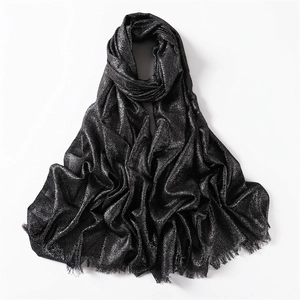 Detail of black glitter scarf with metallic silver shimmer and delicate fringed edges