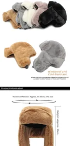Detailed size specifications for faux fur winter earflap hats in multiple colors