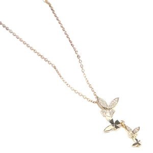 Titanium steel butterfly tassel necklace with gold finish and sparkling crystal accents