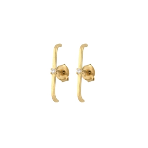 Minimalist gold vertical bar stud earrings with round zircon and butterfly back