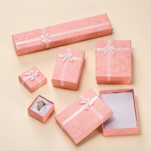 Jewelry Gift Boxes Paper Cardboard Bowknot Ribbon Texture Marble Ring Necklace Bracelet Packaging Storage Case Elegant