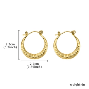 Textured ribbed gold-plated geometric hoop earrings with dimensions for women