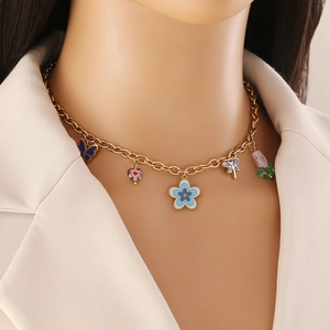Stainless Steel Enamel Jewelry Colorful Flower Butterfly Heart Dragonfly Pendant Necklace Bracelet Earrings For Women