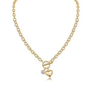 Detail of S925 silver necklace with toggle clasp, heart pendant and moissanite stone