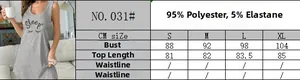 Size chart for women's grey sleeveless nightdress with fabric blend details