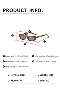 Detailed size chart for Y2K rectangle tortoise shell sunglasses with frame dimensions