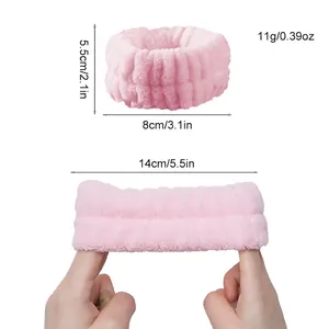 Pink coral fleece face wash wristbands with high elastic stretch for water absorption