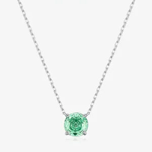 Rose Cut Round Zirconia Pendant Necklace For Women 925 Sterling Silver Four Claw Simple Elegant Jewelry