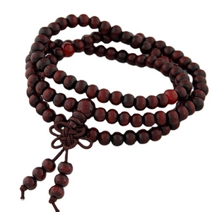 Classic dark red 108 wood bead Buddhist bracelet with red agate beads and tassel