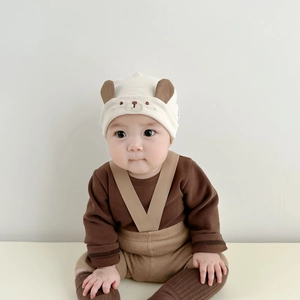 Bonnet bébé à oreilles d'ours et ensemble en coton marron pour nourrisson 0-6 mois