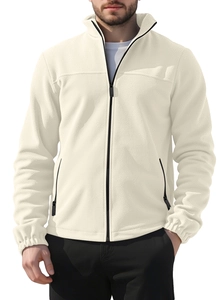 Detail of men's fleece sweatshirt with full-zip stand collar and textured fabric