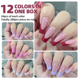 French coffin 288pcs press-on nail kit featuring 12 vibrant colors for manicure