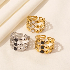 Hollow Multi Layer 304 Stainless Steel Ring Geometric Enamel Drip Oil Adjustable Fashion Jewelry For Women