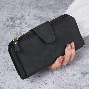 Womens Long Wallet PU Leather Frosted Suede Texture Snap Button Zipper Pocket Multiple Card Slots Clutch Handbag