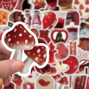 Cute red mushroom and strawberry waterproof PVC stickers for suitcases and laptops